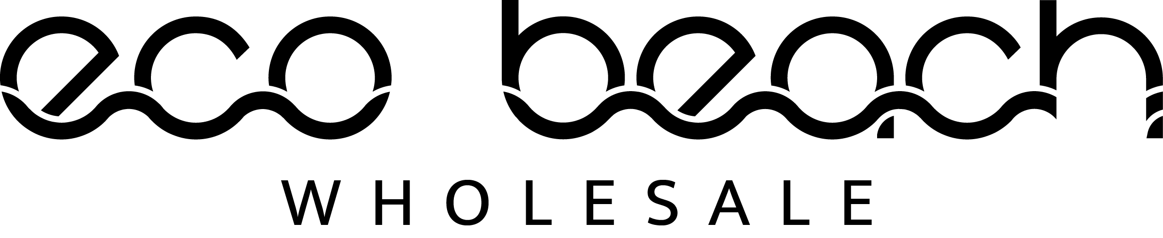 Logo of eco beach wholesale with a stylized wave design.